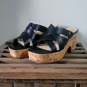 Liz Claiborne Black Wedge Cork Sandal Size 11